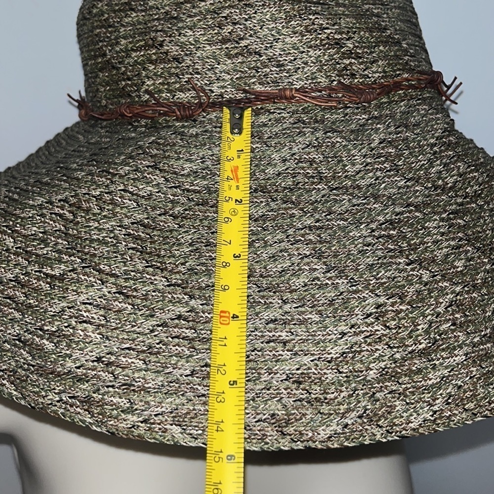 Kokin New York Woven Wide Brim Sun Hat w Twisted Leather Band Green Heather - Picture 5 of 12